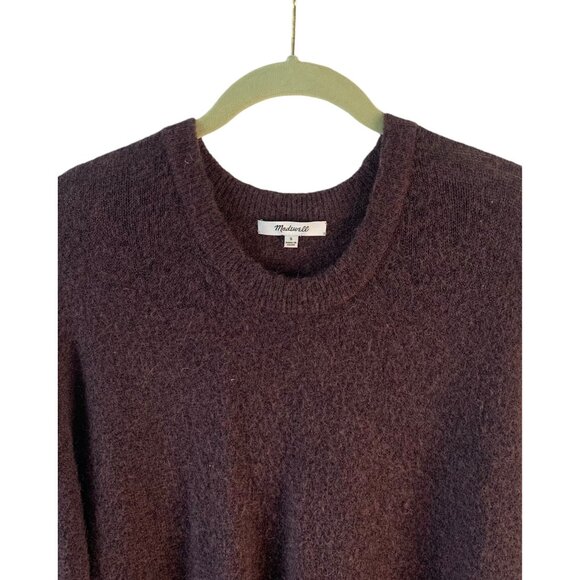 MADEWELL Solid Brown Button-Sleeve Alpaca Wool Round Neck Pullover Sweater Small - Picture 5 of 10